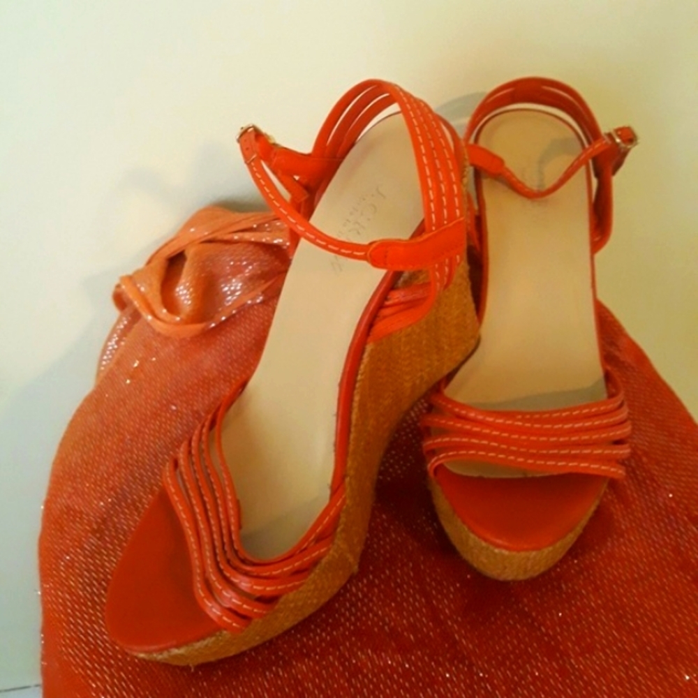 JCREW ORANGE OPEN TOE WEDGE HEELS SIZE 7